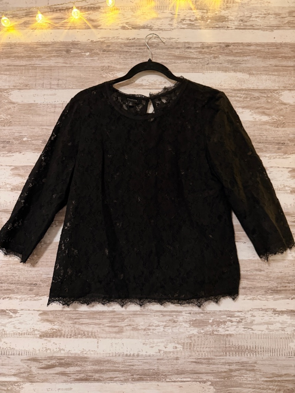 Talbots Black Lace 3/4 Sleeve Blouse